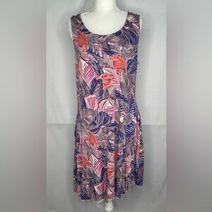 Cupio Tropical Floral Leaf Pink Blue Mini Dress Beach Cover Up Resortwear Sz XL